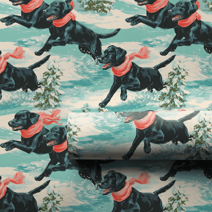 Snow Dash Black Lab - Wrapping Paper - Aspen & Arlo