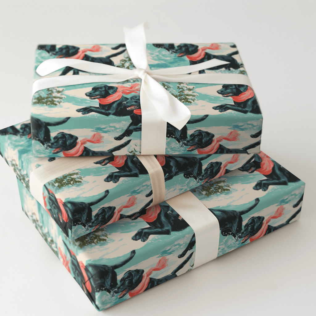 Snow Dash Black Lab - Wrapping Paper - Aspen & Arlo