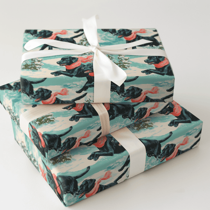 Snow Dash Black Lab - Wrapping Paper - Aspen & Arlo