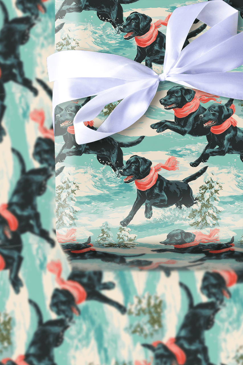 Snow Dash Black Lab - Wrapping Paper - Aspen & Arlo