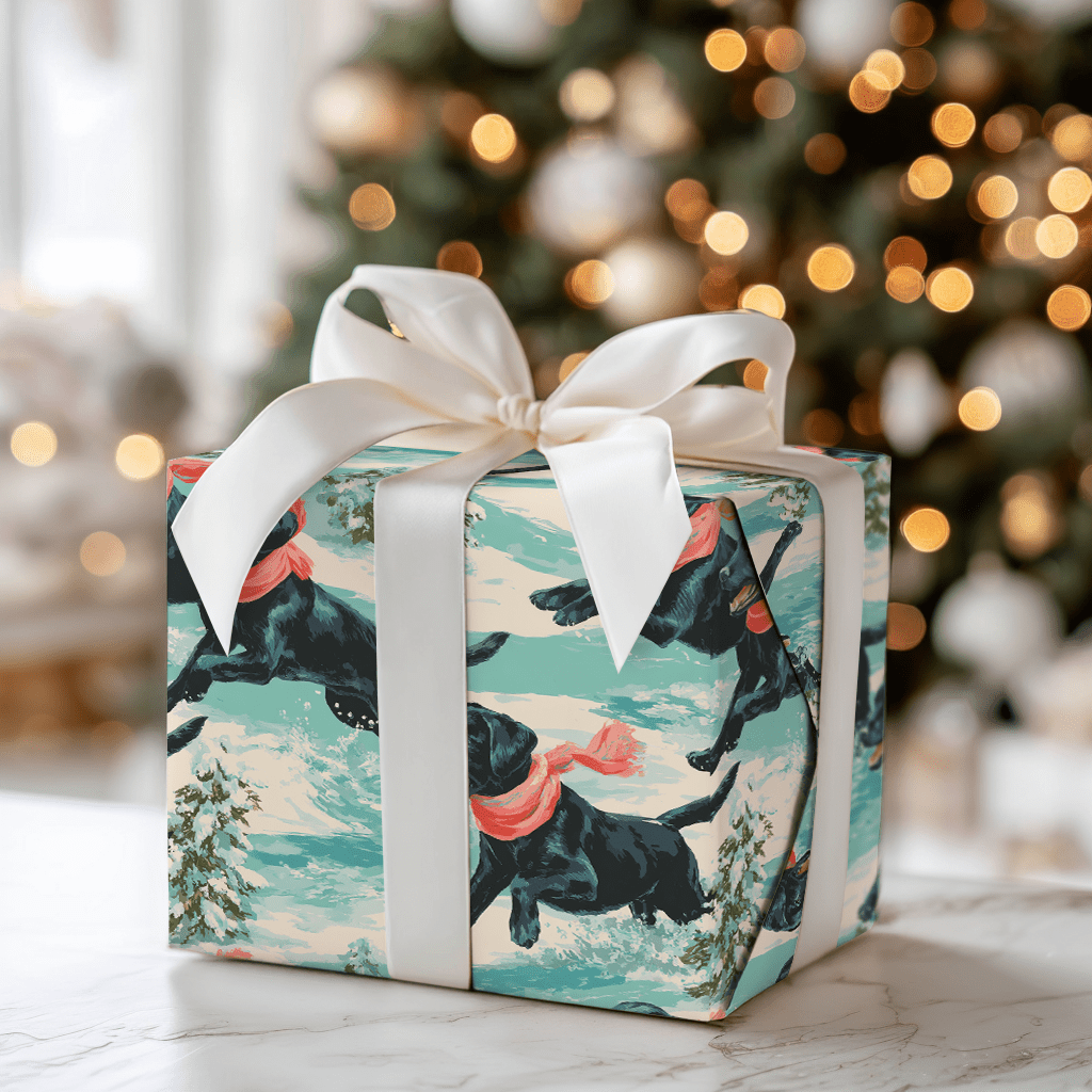 Snow Dash Black Lab - Wrapping Paper - Aspen & Arlo