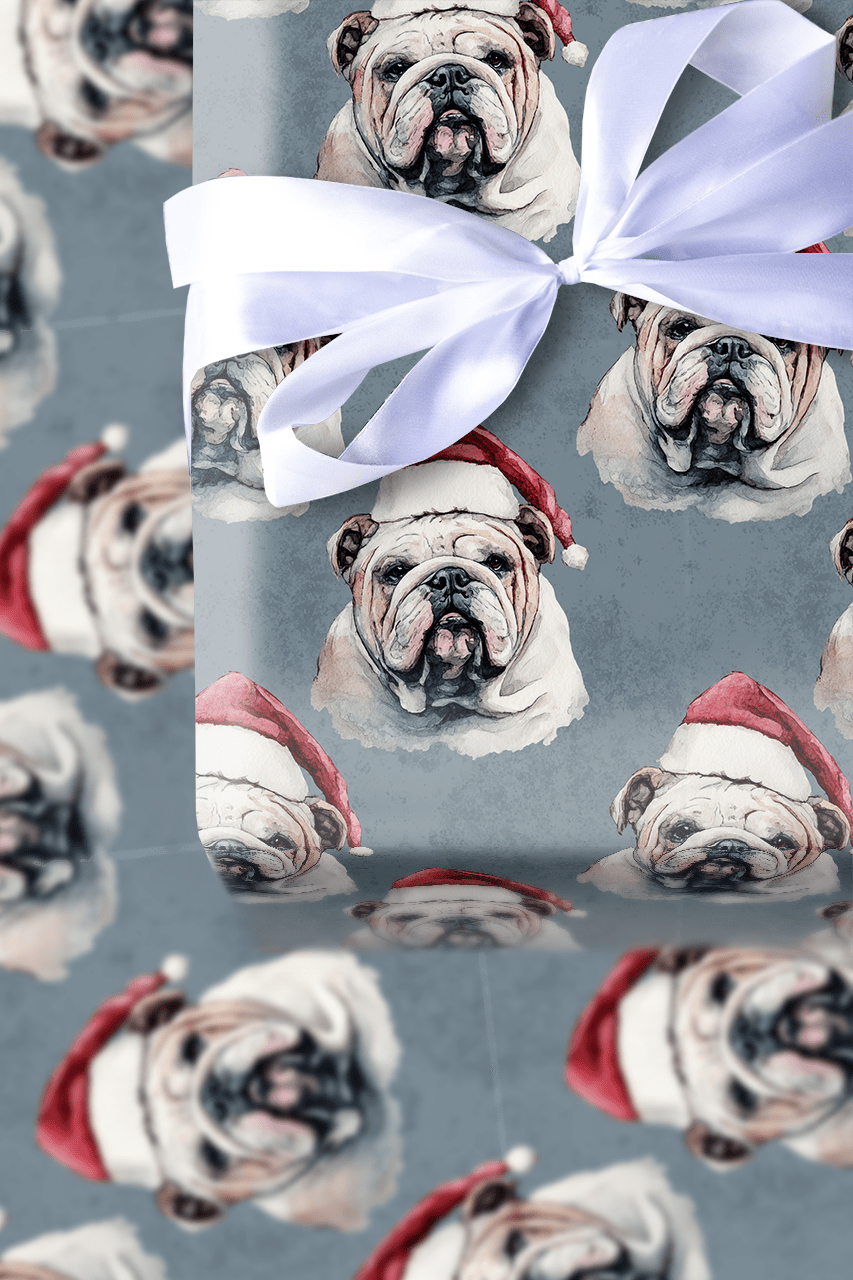 Bulldog Santa - Wrapping Paper - Aspen & Arlo