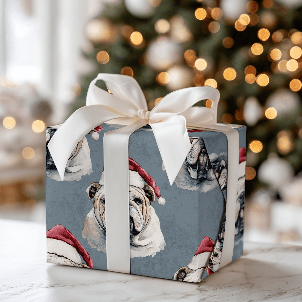 Bulldog Santa - Wrapping Paper - Aspen & Arlo