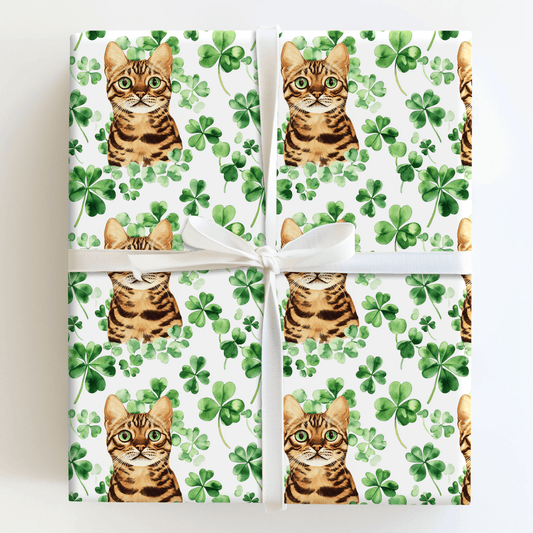 Shamrocks with the Bengal - Wrapping Paper - Aspen & Arlo