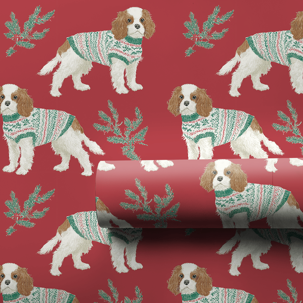 Cozy Cavalier Christmas - Wrapping Paper - Aspen & Arlo
