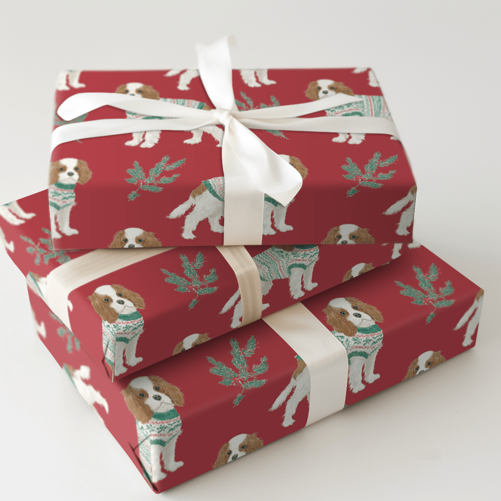 Cozy Cavalier Christmas - Wrapping Paper - Aspen & Arlo