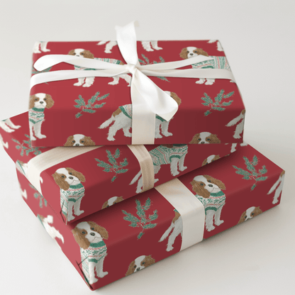 Cozy Cavalier Christmas - Wrapping Paper - Aspen & Arlo
