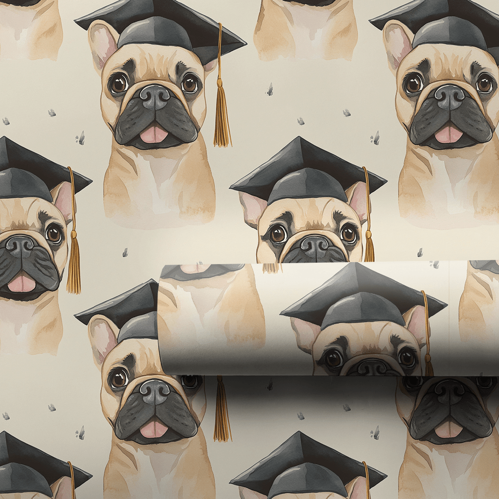 Tan Frenchie Graduate - Wrapping Paper - Aspen & Arlo