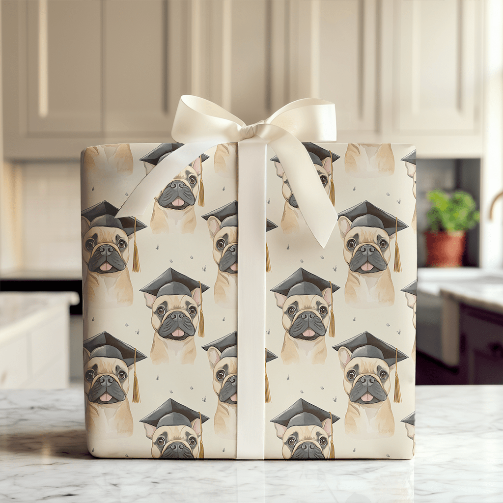 Tan Frenchie Graduate - Wrapping Paper - Aspen & Arlo