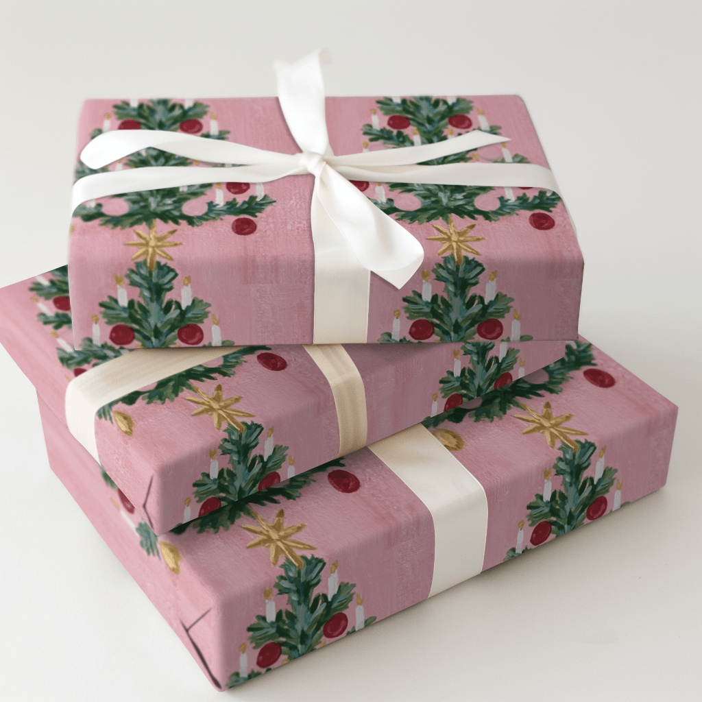 Candlelit Pink Pine - Wrapping Paper - Aspen & Arlo