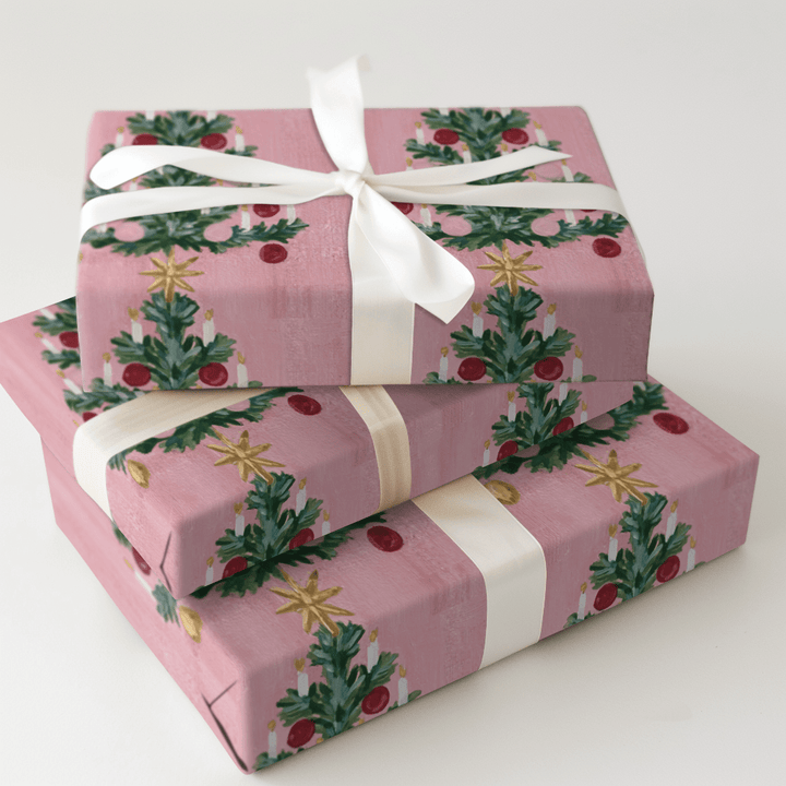 Candlelit Pink Pine - Wrapping Paper - Aspen & Arlo