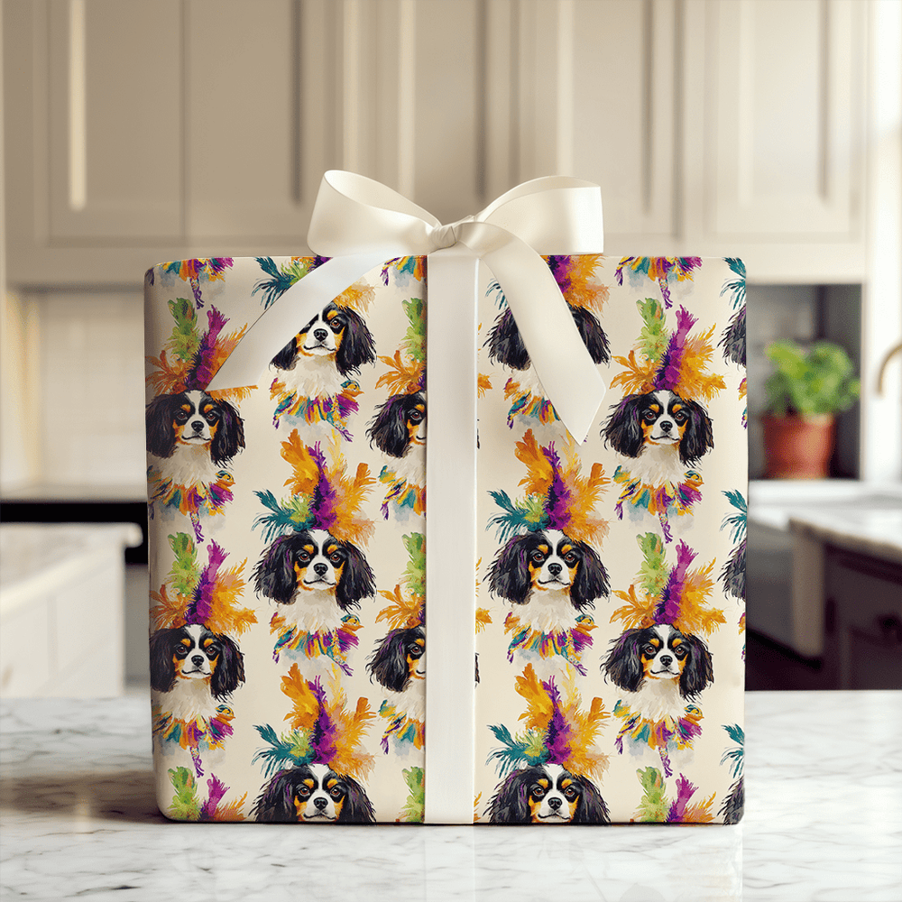 Mardi Gras Cavalier King Charles - Wrapping Paper - Aspen & Arlo