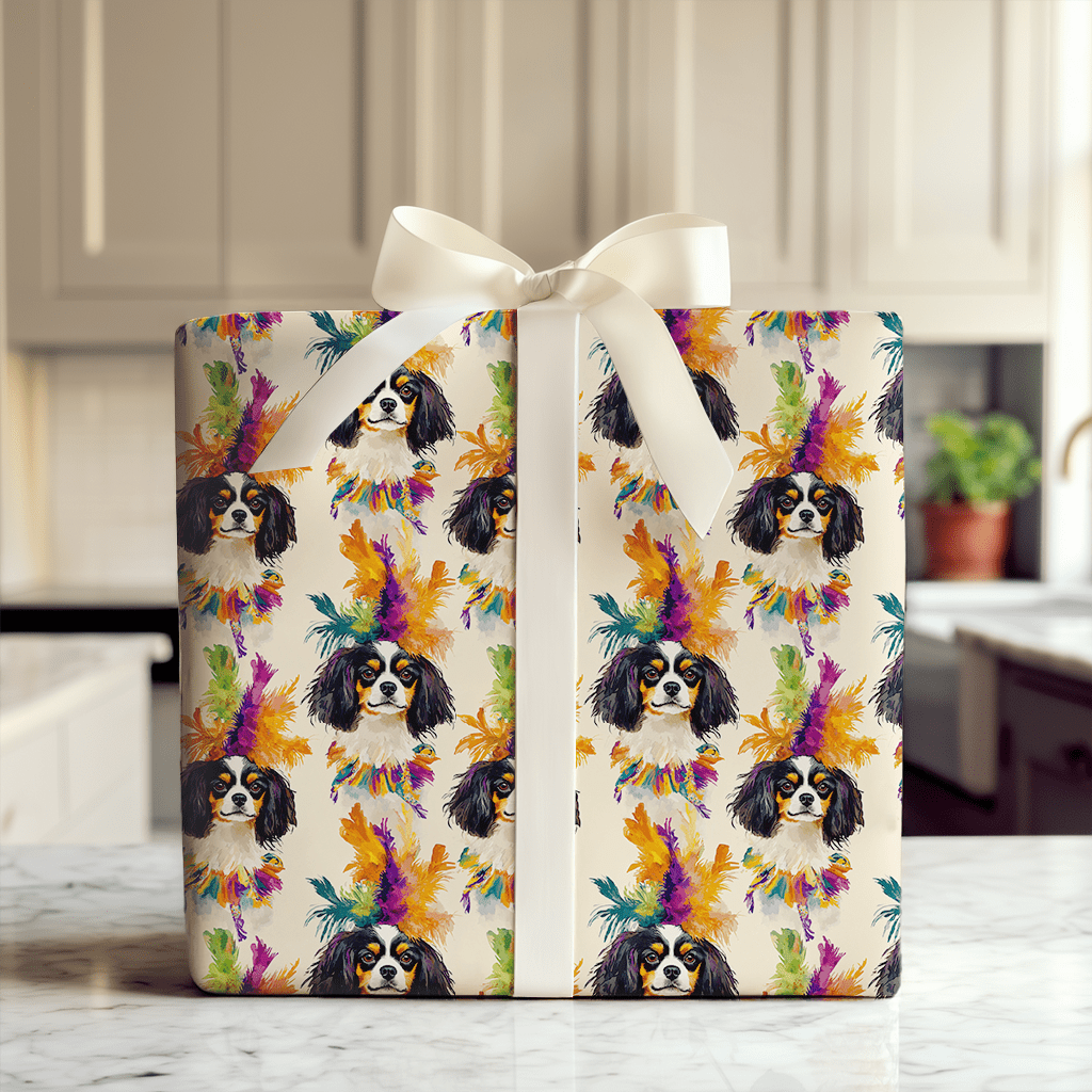 Mardi Gras Cavalier King Charles - Wrapping Paper - Aspen & Arlo