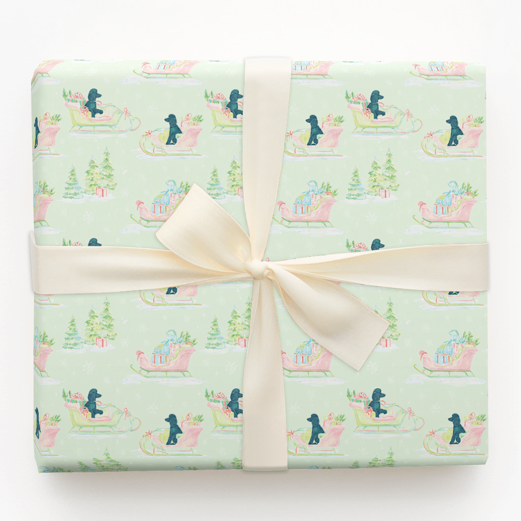 Black Poodle Sleigh - Wrapping Paper - Aspen & Arlo