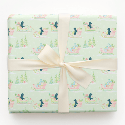 Black Poodle Sleigh - Wrapping Paper - Aspen & Arlo