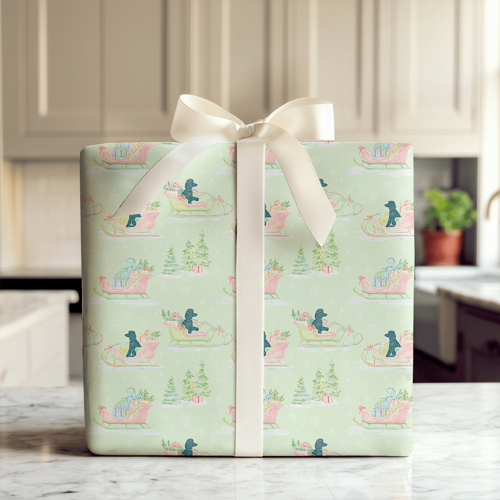 Black Poodle Sleigh - Wrapping Paper - Aspen & Arlo