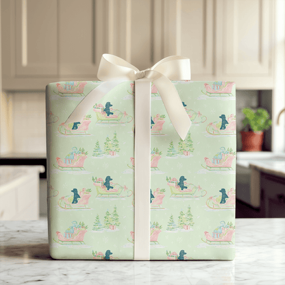 Black Poodle Sleigh - Wrapping Paper - Aspen & Arlo