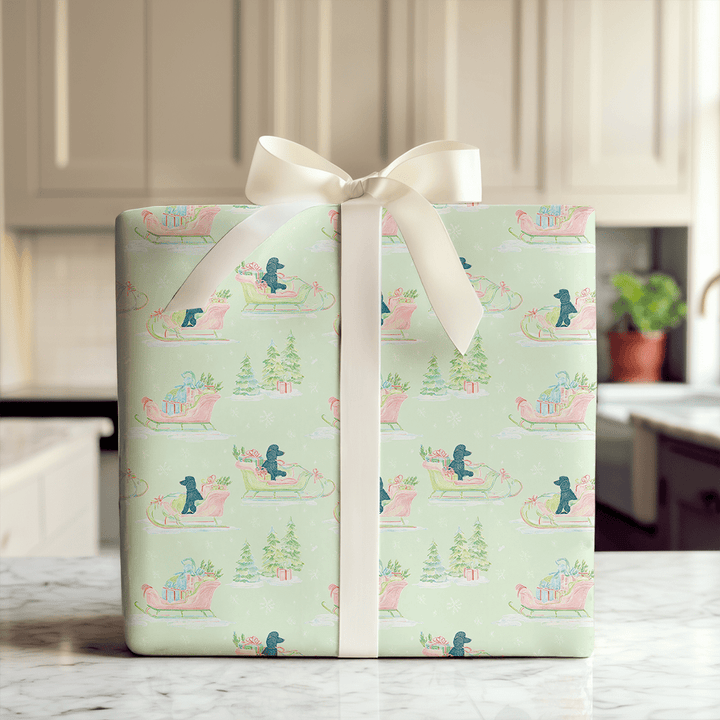 Black Poodle Sleigh - Wrapping Paper - Aspen & Arlo