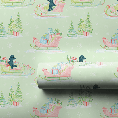 Black Poodle Sleigh - Wrapping Paper - Aspen & Arlo