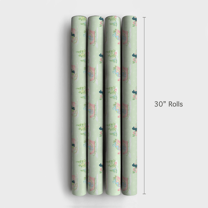 Black Poodle Sleigh - Wrapping Paper - Aspen & Arlo
