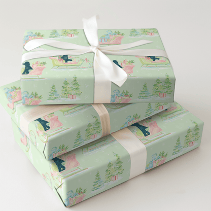 Black Poodle Sleigh - Wrapping Paper - Aspen & Arlo