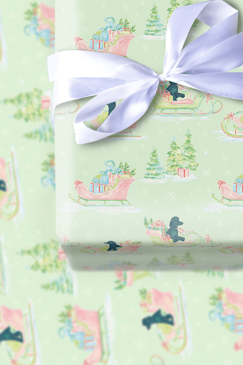 Black Poodle Sleigh - Wrapping Paper - Aspen & Arlo
