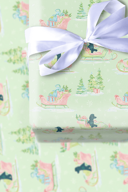 Black Poodle Sleigh - Wrapping Paper - Aspen & Arlo