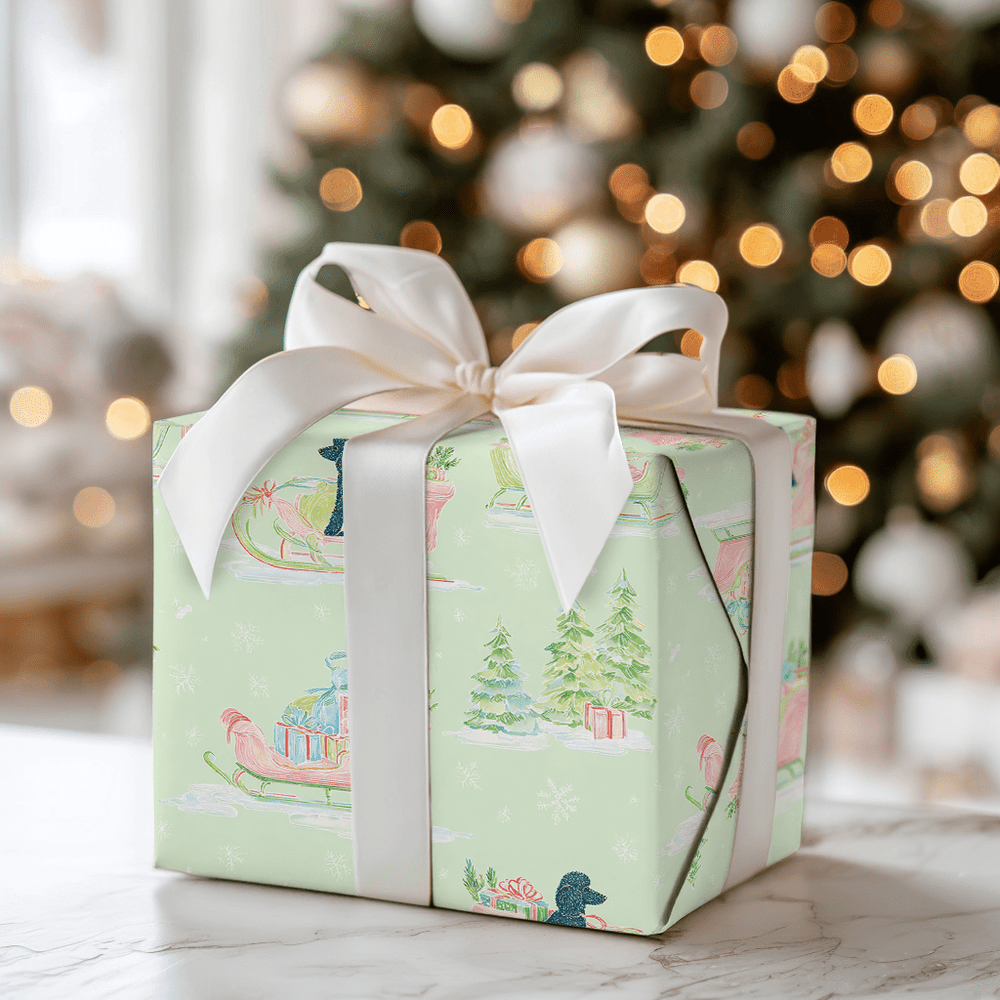 Black Poodle Sleigh - Wrapping Paper - Aspen & Arlo