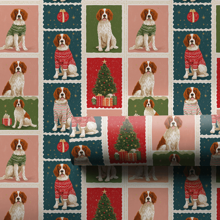 Brittany Christmas Stamps - Wrapping Paper - Aspen & Arlo