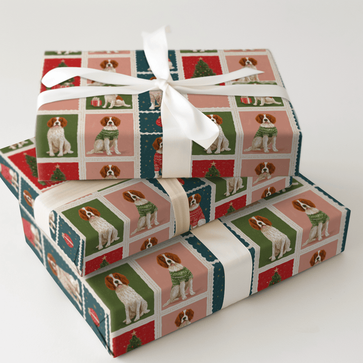 Brittany Christmas Stamps - Wrapping Paper - Aspen & Arlo