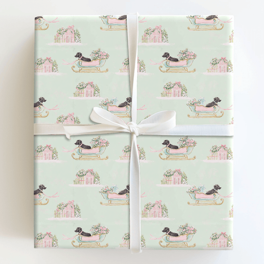 Brown Dog Sleigh - Wrapping Paper - Aspen & Arlo