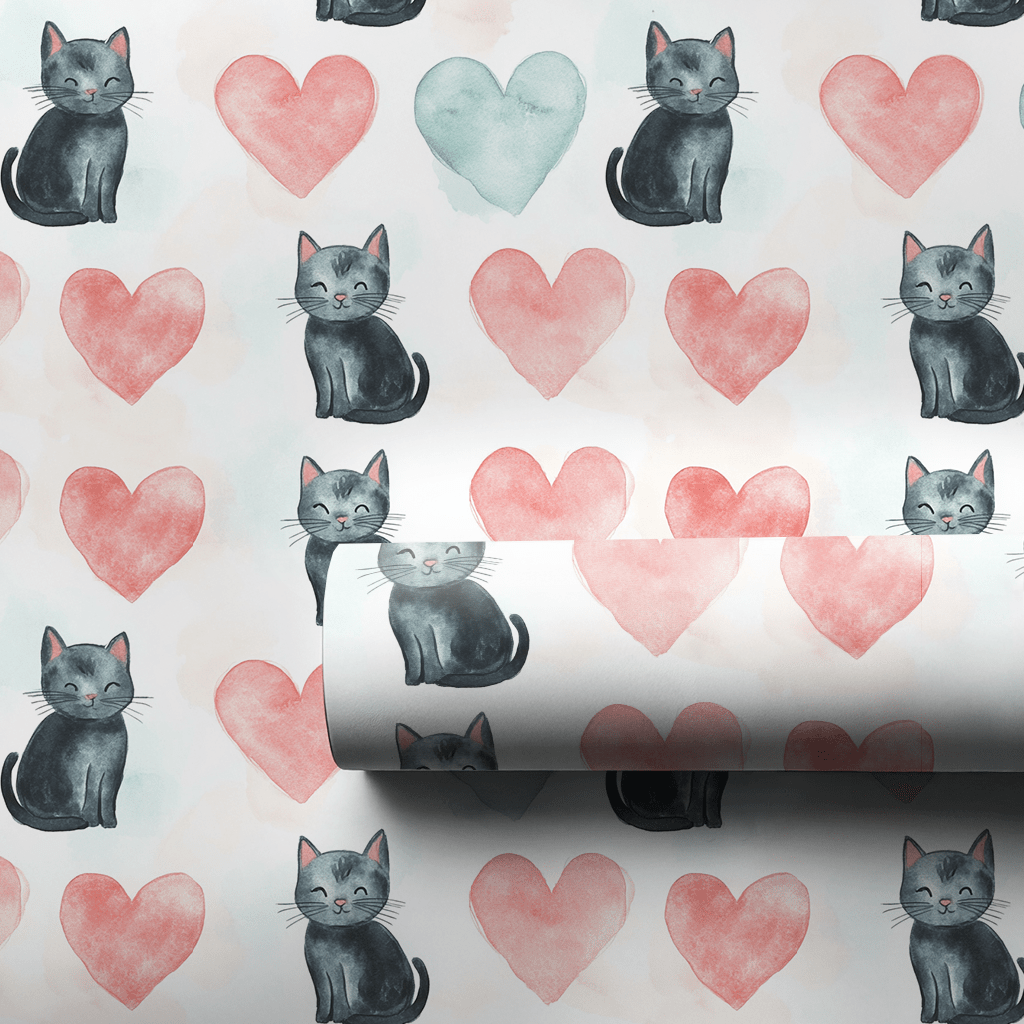 Black Cat Valentine - Wrapping Paper - Aspen & Arlo
