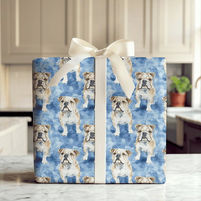 Bulldog Baby Blue - Wrapping Paper - Aspen & Arlo