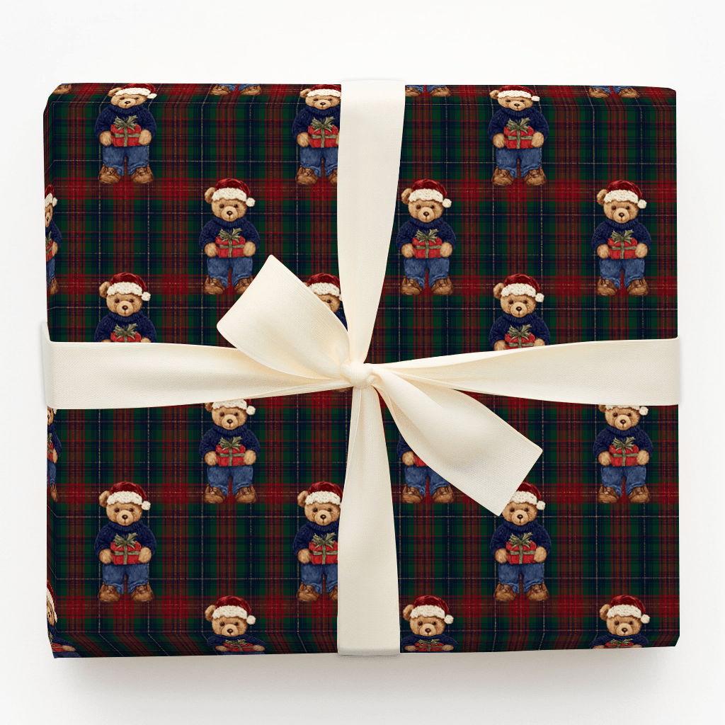 Royal Tartan Santa Bear - Wrapping Paper - Aspen & Arlo