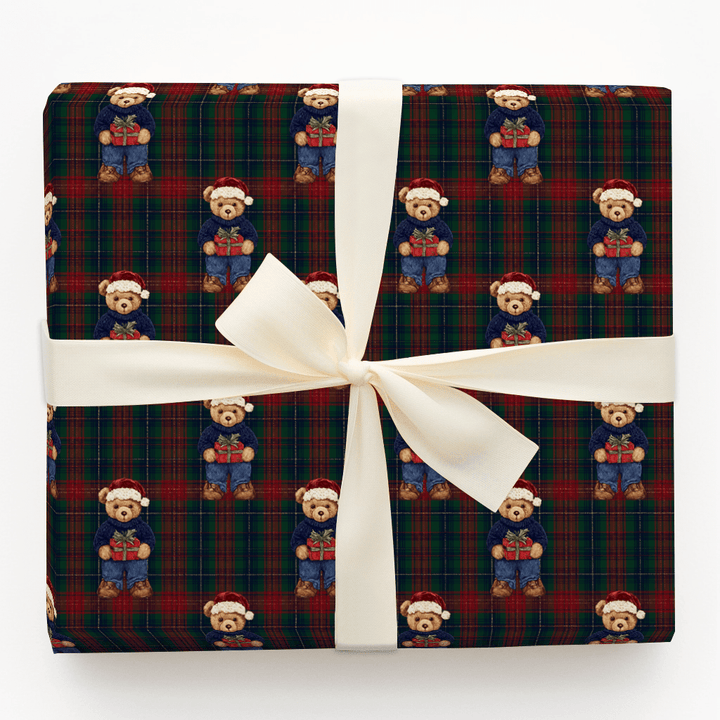 Royal Tartan Santa Bear - Wrapping Paper - Aspen & Arlo