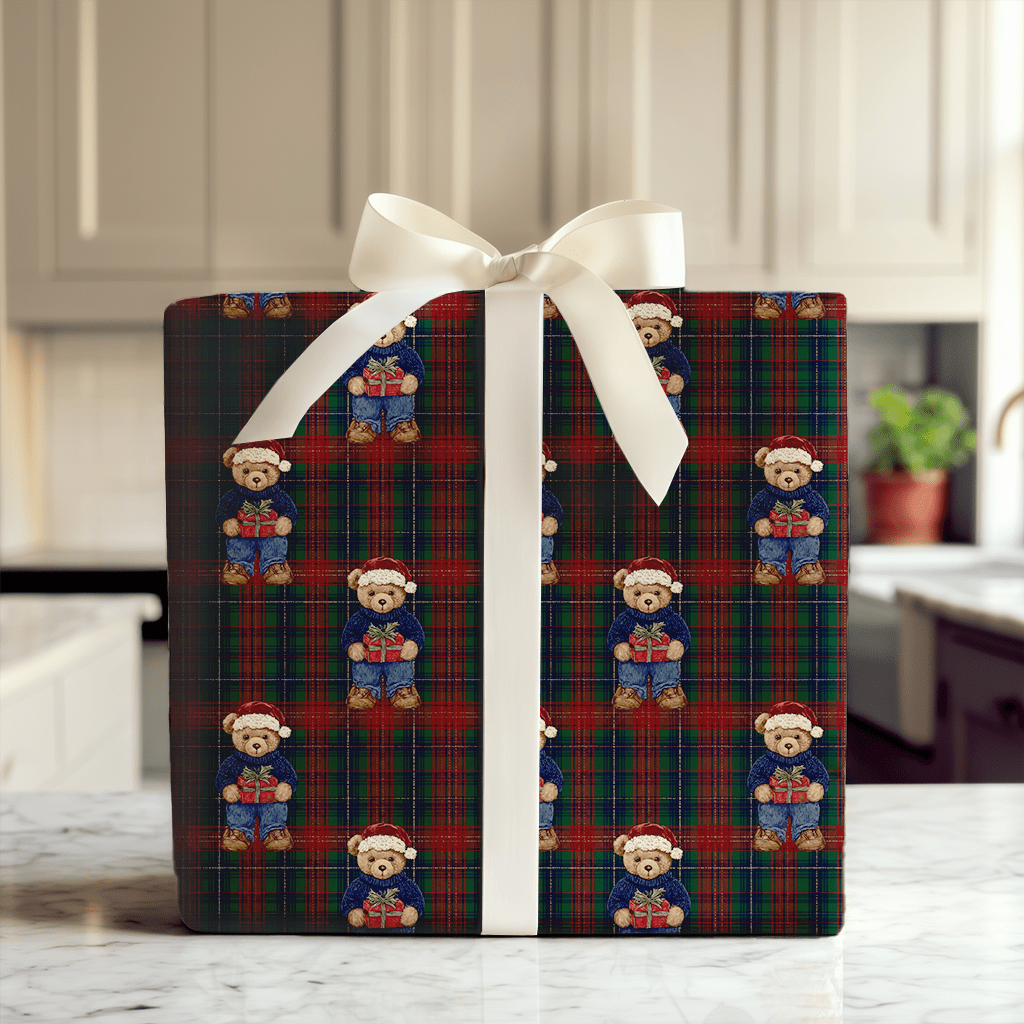 Royal Tartan Santa Bear - Wrapping Paper - Aspen & Arlo