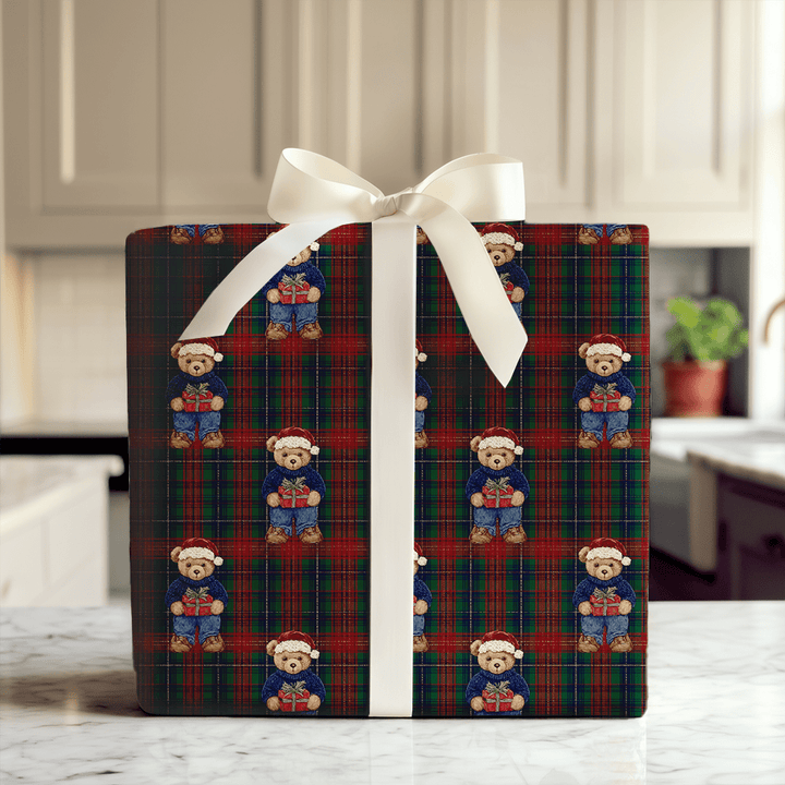 Royal Tartan Santa Bear - Wrapping Paper - Aspen & Arlo