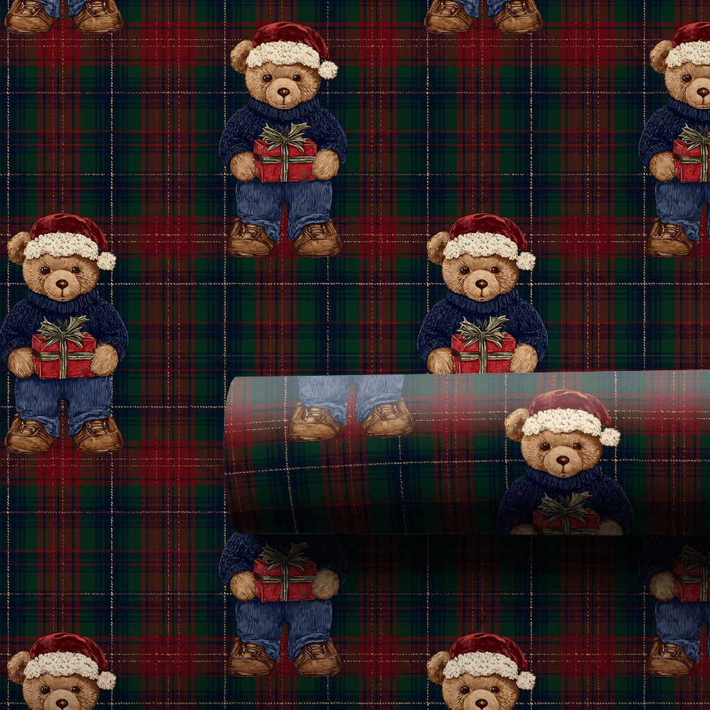 Royal Tartan Santa Bear - Wrapping Paper - Aspen & Arlo