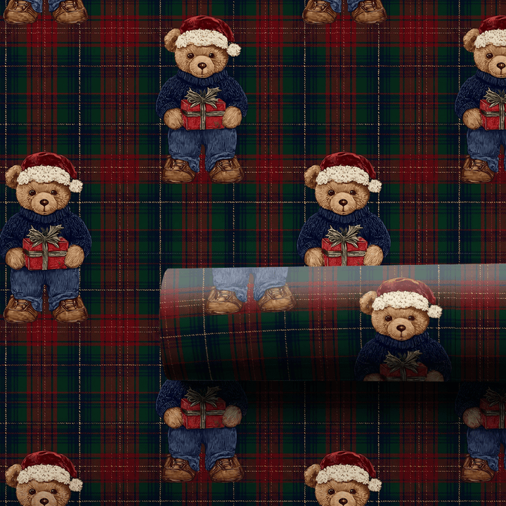 Royal Tartan Santa Bear - Wrapping Paper - Aspen & Arlo