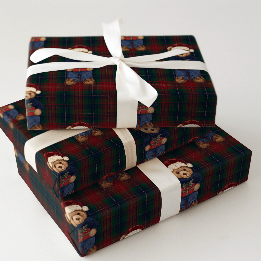 Royal Tartan Santa Bear - Wrapping Paper - Aspen & Arlo