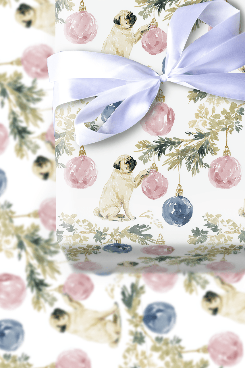 Festive Pug Life - Wrapping Paper - Aspen & Arlo
