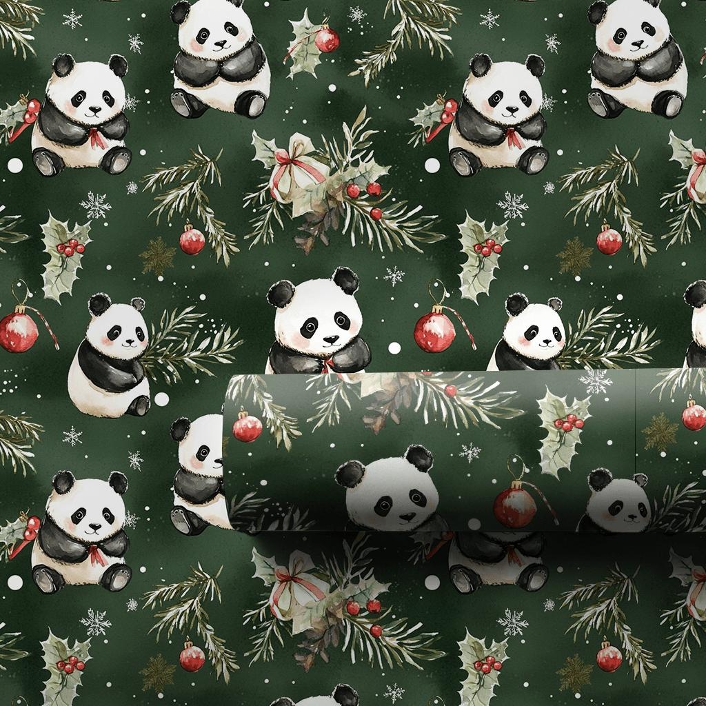 Holly Jolly Panda - Wrapping Paper - Aspen & Arlo