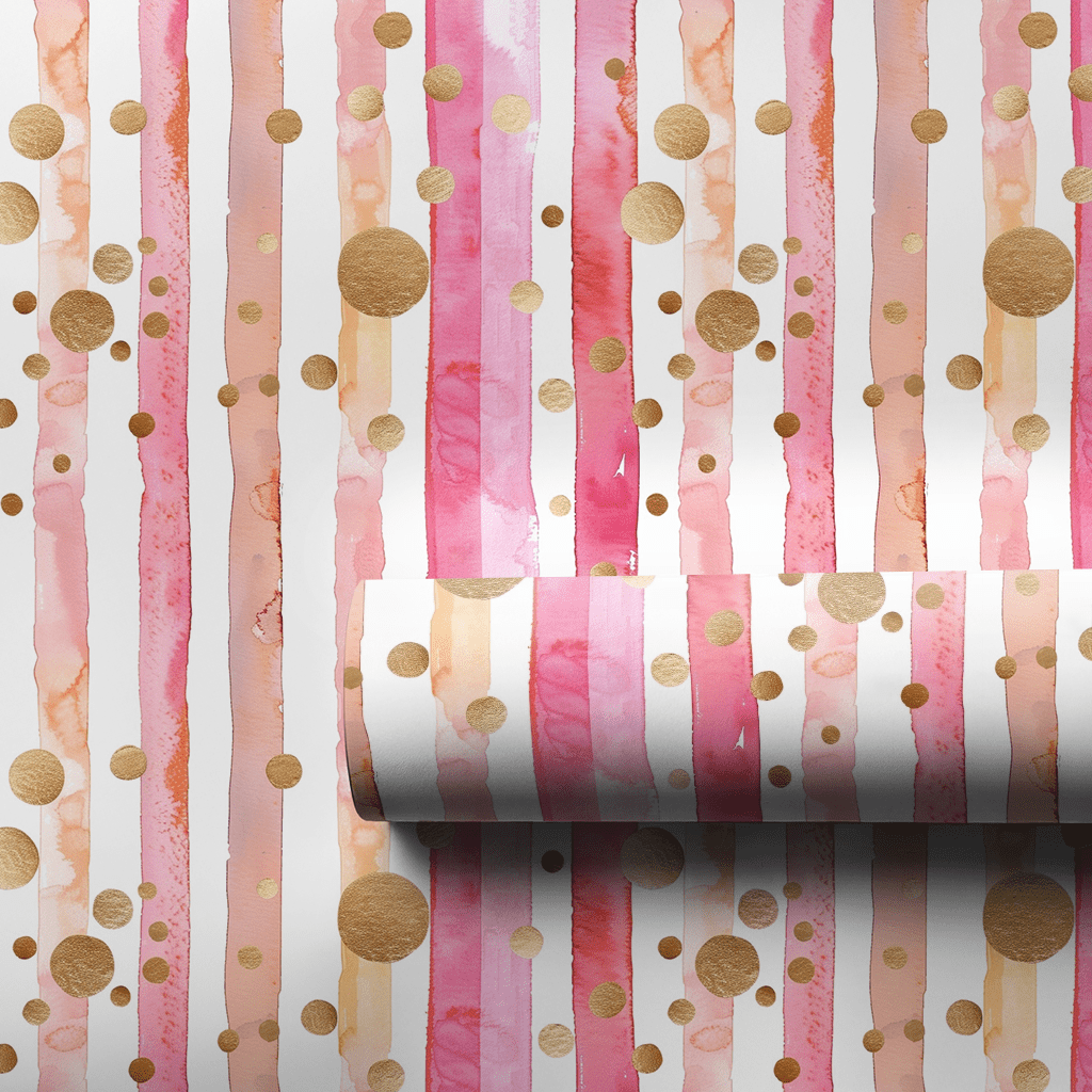 Pibble Wrapping Paper Bubblegum Pop Wrapping Paper: Pink Stripe Birthday Gift Wrap – Aspen & Arlo