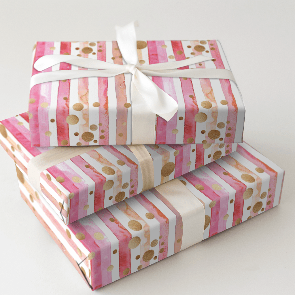 Pop Wrapping Bubblegum Pop Wrapping Paper: Pink Stripe Birthday Gift Wrap – Aspen & Arlo