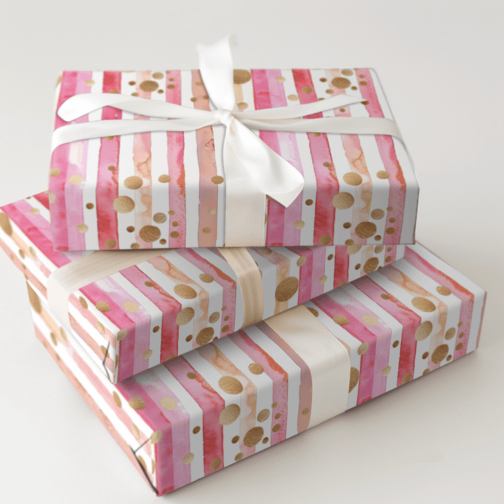Pibble Wrapping Paper Bubblegum Pop Wrapping Paper: Pink Stripe Birthday Gift Wrap – Aspen & Arlo