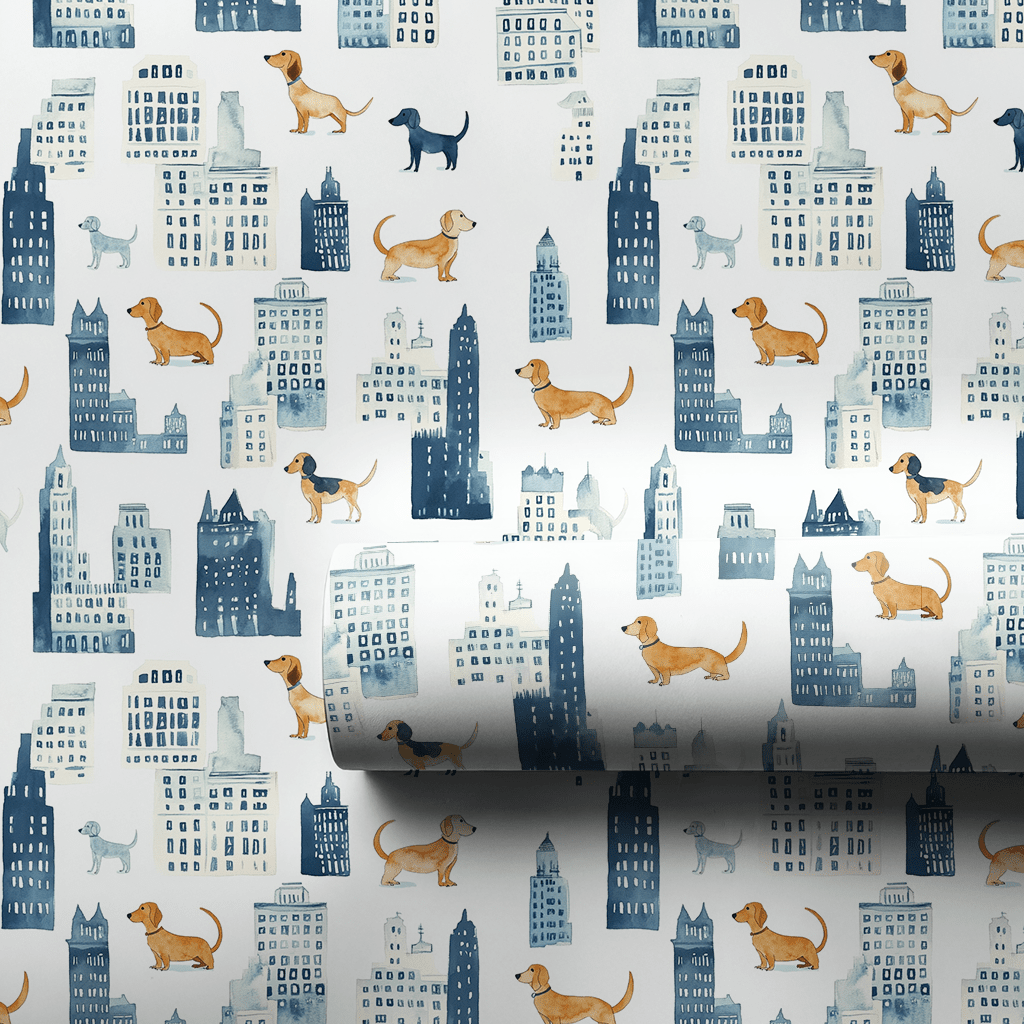 City with the Dachshund - Wrapping Paper - Aspen & Arlo