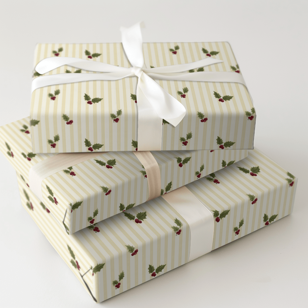 Holly on Buttercream - Wrapping Paper - Aspen & Arlo