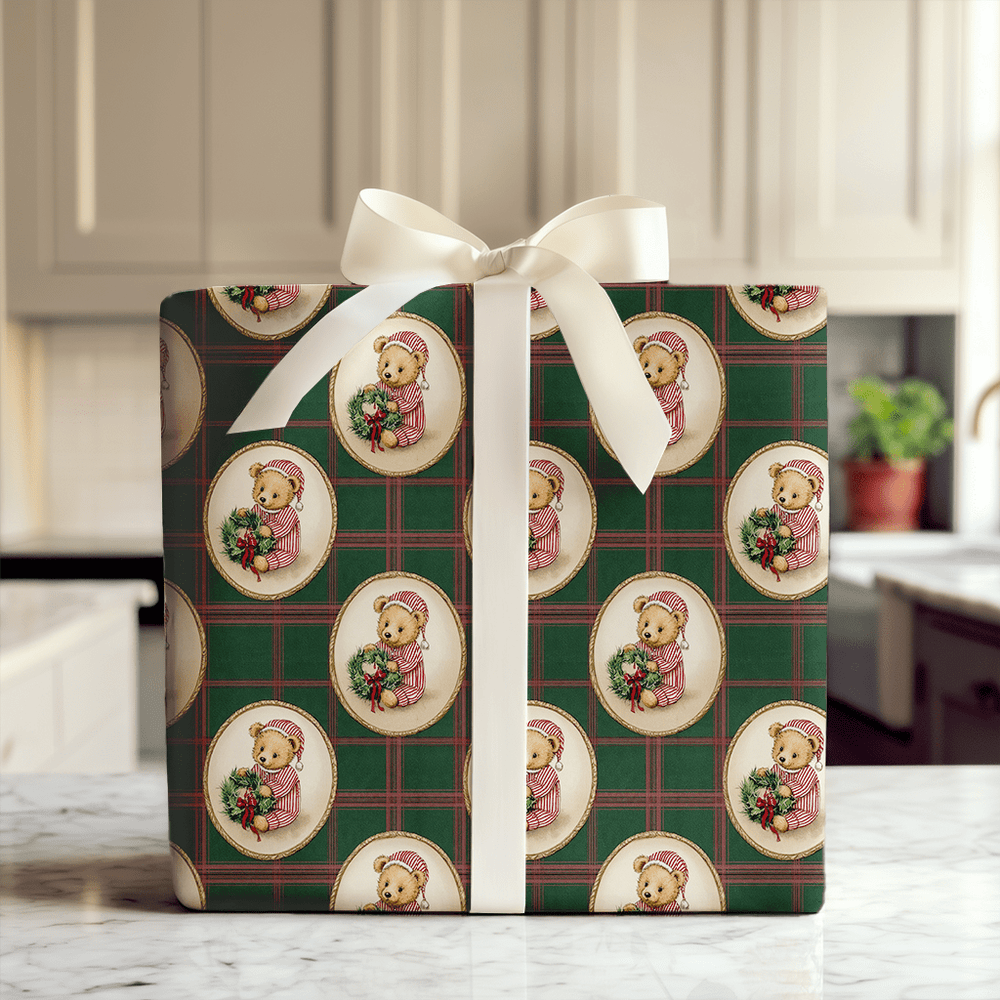 Sleepy Bear Tartan - Wrapping Paper - Aspen & Arlo