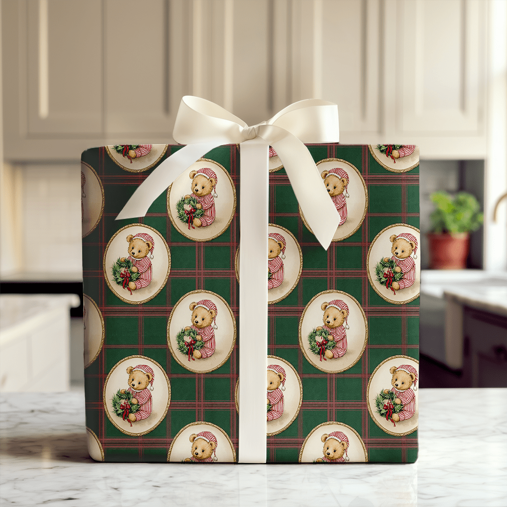 Sleepy Bear Tartan - Wrapping Paper - Aspen & Arlo