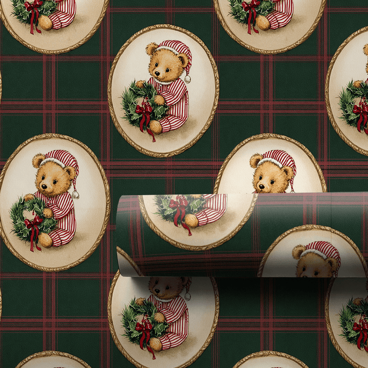 Sleepy Bear Tartan - Wrapping Paper - Aspen & Arlo